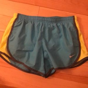nike tempo running shorts blue grey and green